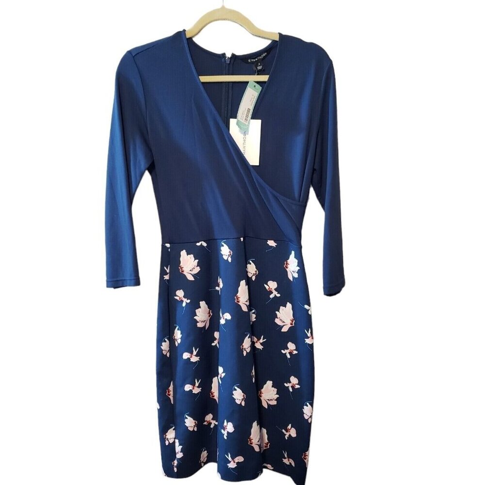 41 Hawthorn Dress Womens Size S Floral V-Neck Faux Wrap Long Sleeve Stretch  New